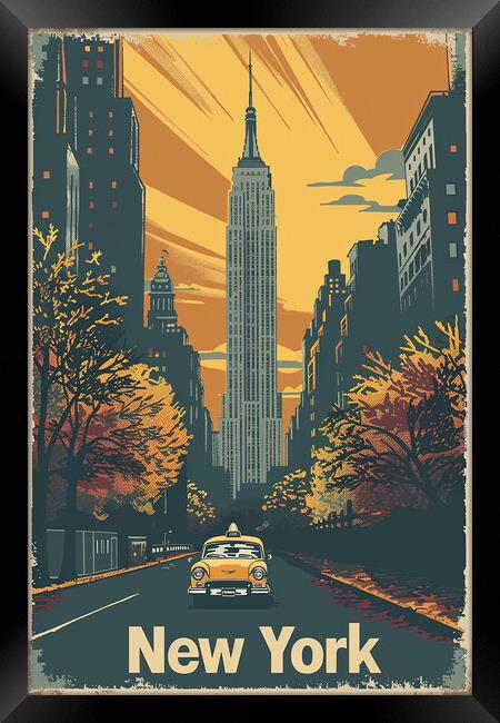 New York Retro Poster Framed Print by Steve Smith