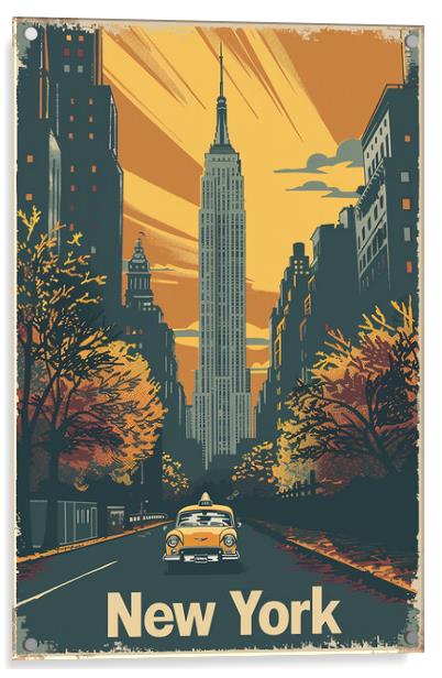 New York Retro Poster Acrylic by Steve Smith
