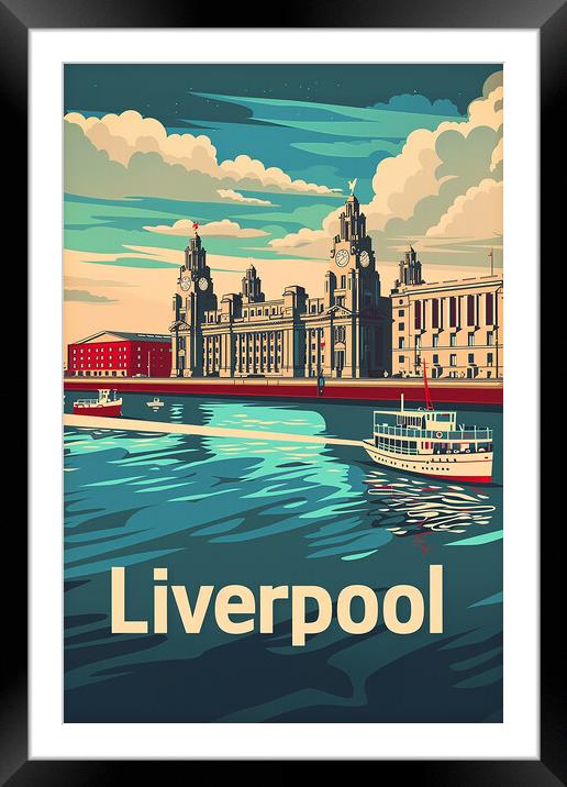 Liverpool Retro Poster Framed Mounted Print by Steve Smith