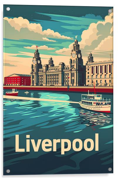 Liverpool Retro Poster Acrylic by Steve Smith