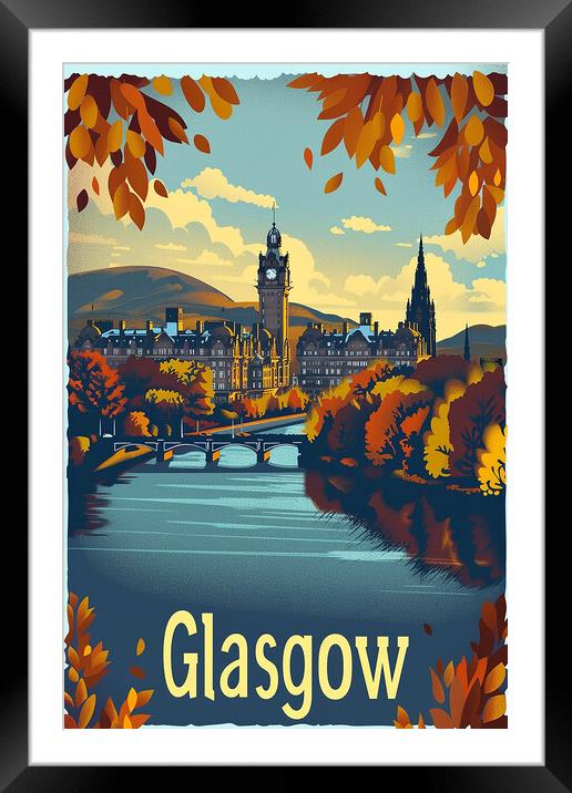 Glasgow Retro Poster Framed Mounted Print by Steve Smith
