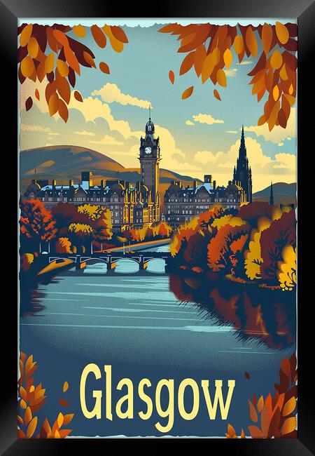 Glasgow Retro Poster Framed Print by Steve Smith