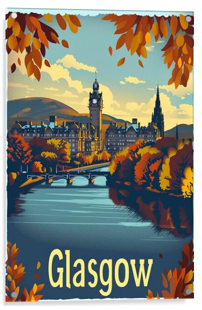 Glasgow Retro Poster Acrylic by Steve Smith
