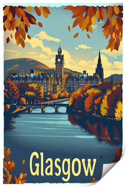Glasgow Retro Poster Print by Steve Smith