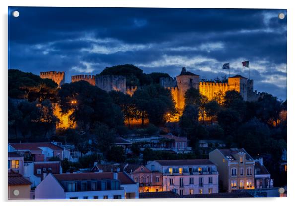 Castle of Sao Jorge at Dusk in Lisbon Acrylic by Artur Bogacki