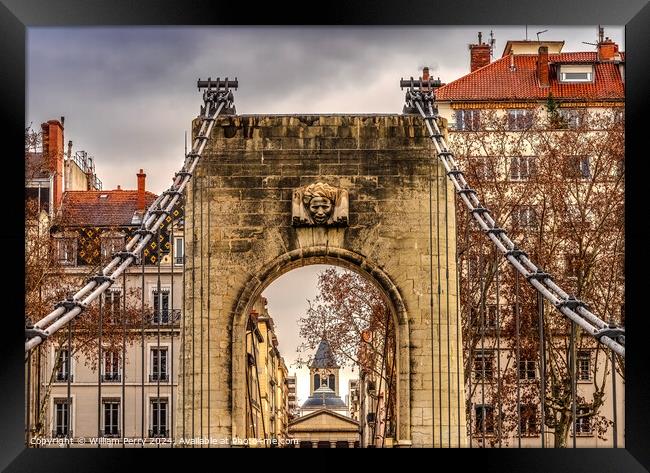 College Pedestrian Bridge Rhone River Lyon France Framed Print by William Perry