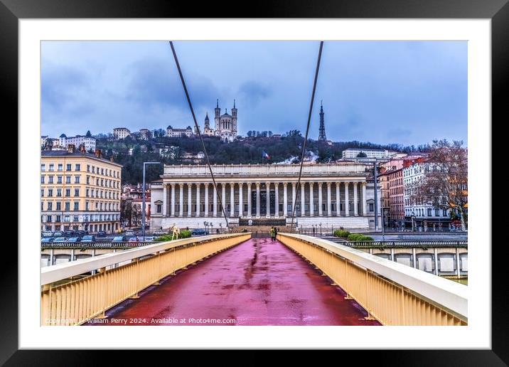 Soane River Pedestrian Bridge Palais du Justice Lyon France Framed Mounted Print by William Perry