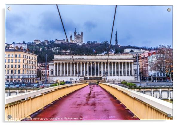 Soane River Pedestrian Bridge Palais du Justice Lyon France Acrylic by William Perry