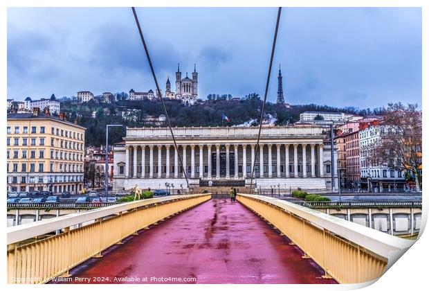 Soane River Pedestrian Bridge Palais du Justice Lyon France Print by William Perry