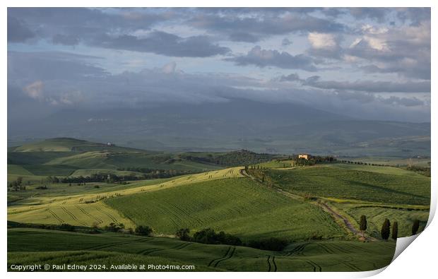 Lighting up the gloom over farmland in Tuscany, It Print by Paul Edney