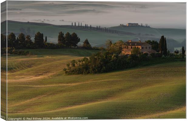 Early morning light on Tuscan hills Canvas Print by Paul Edney