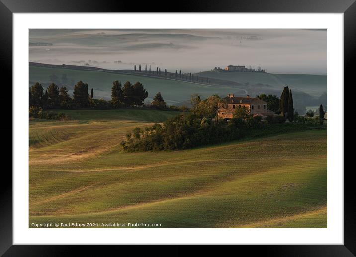 Early morning light on Tuscan hills Framed Mounted Print by Paul Edney