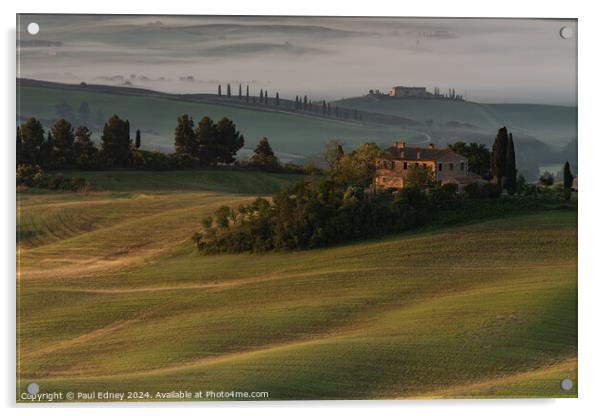 Early morning light on Tuscan hills Acrylic by Paul Edney