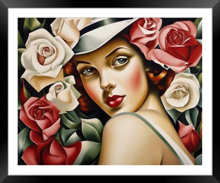 Lady With Red Cheeks and Roses Framed Mounted Print by Anne Macdonald
