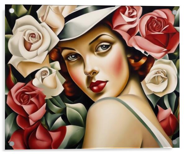 Lady With Red Cheeks and Roses Acrylic by Anne Macdonald