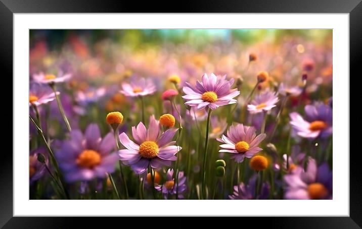 Field of Pink Daisies Framed Mounted Print by Anne Macdonald