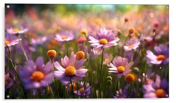Field of Pink Daisies Acrylic by Anne Macdonald