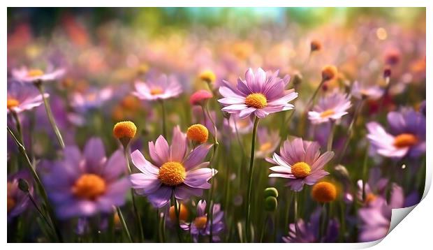 Field of Pink Daisies Print by Anne Macdonald