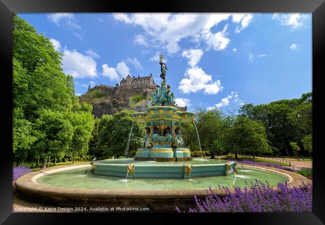 Ross Fountain and Edinburgh Castle Framed Print by Kasia Design