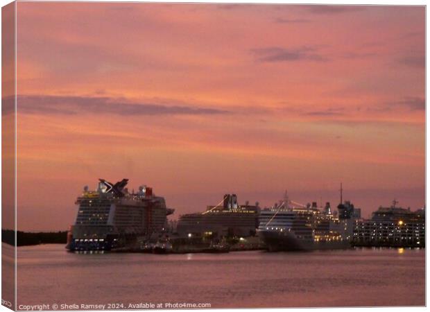 Cruise Ships At Sunrise Canvas Print by Sheila Ramsey