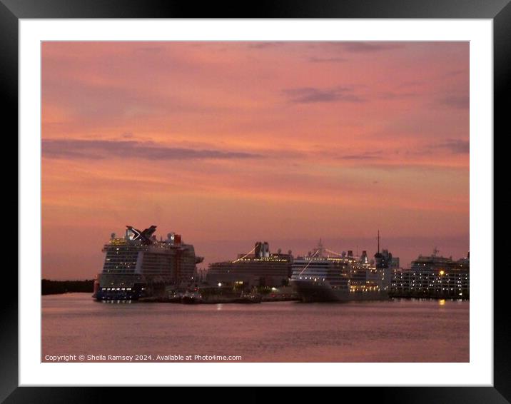 Cruise Ships At Sunrise Framed Mounted Print by Sheila Ramsey