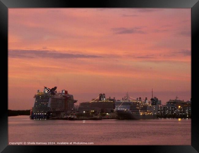Cruise Ships At Sunrise Framed Print by Sheila Ramsey