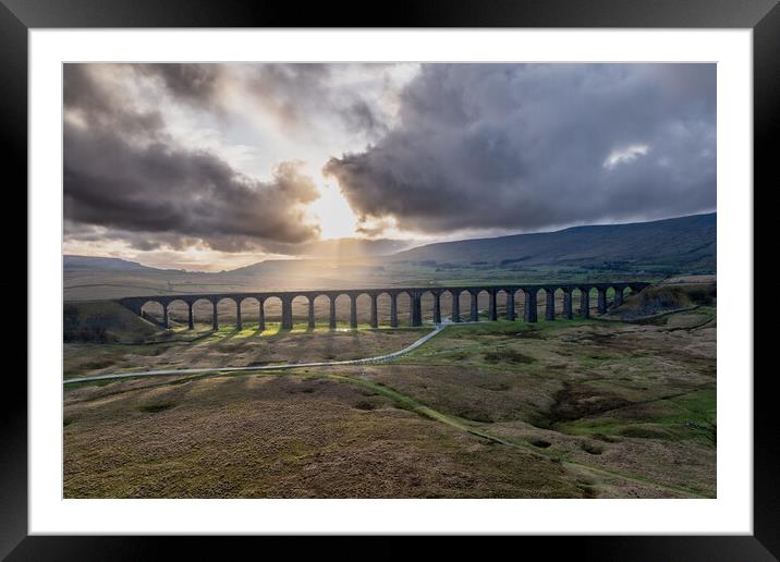 Ribblehead Viaduct Rays of Light Framed Mounted Print by Apollo Aerial Photography