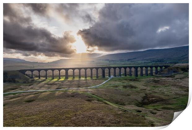 Ribblehead Viaduct Rays of Light Print by Apollo Aerial Photography