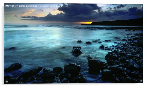 Majestic Sunset over Jurassic Seascape Acrylic by Derek Daniel