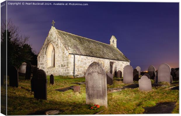 St Tysilios Chapel at Night on Anglesey Canvas Print by Pearl Bucknall
