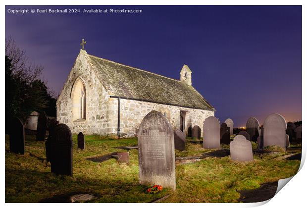 St Tysilios Chapel at Night on Anglesey Print by Pearl Bucknall