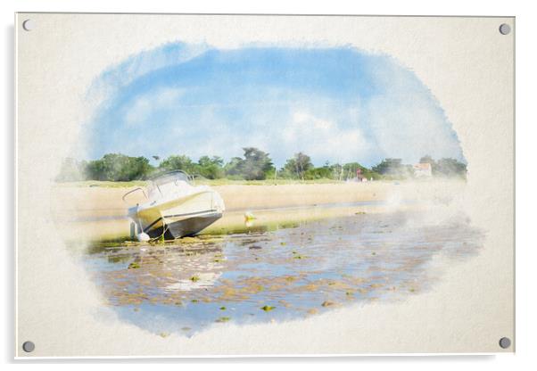 boats laying on the beach in watercolor Acrylic by youri Mahieu