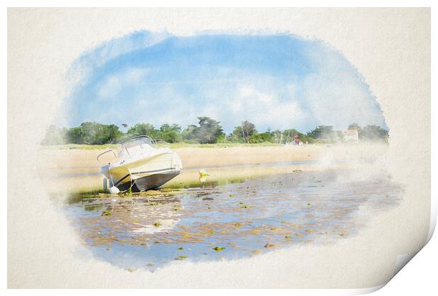 boats laying on the beach in watercolor Print by youri Mahieu