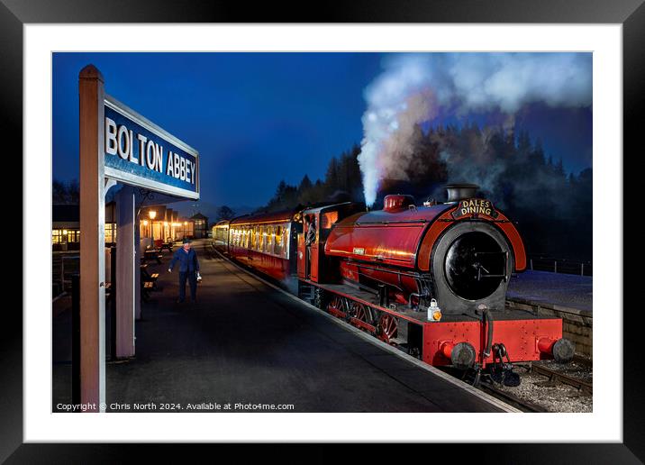 Embsay railway station at dusk. Framed Mounted Print by Chris North