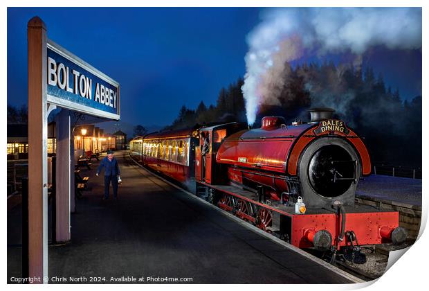 Embsay railway station at dusk. Print by Chris North