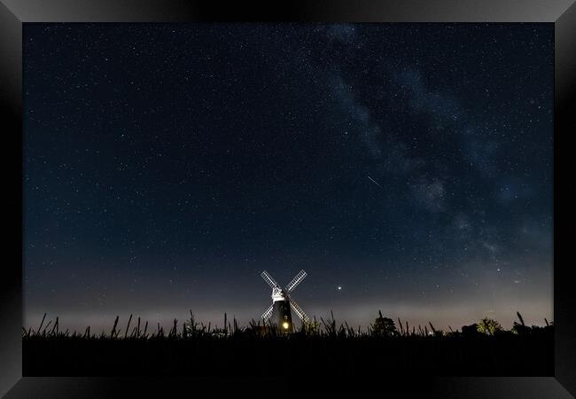 The mill, the Milkyway, and the meteor  Framed Print by Gary Pearson
