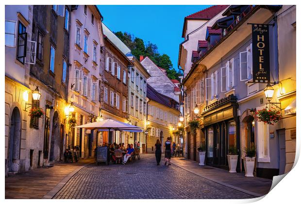 Evening in the Old Town of Ljubljana Print by Artur Bogacki