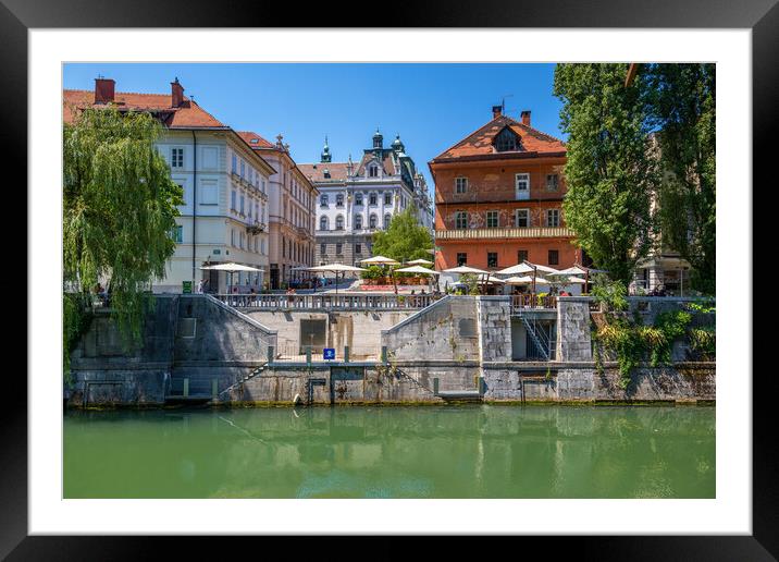 Ljubljana City At Novi Trg From Ljubljanica River Framed Mounted Print by Artur Bogacki