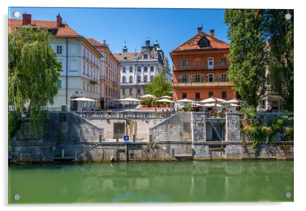 Ljubljana City At Novi Trg From Ljubljanica River Acrylic by Artur Bogacki