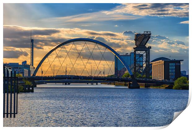 Clyde Arc Bridge At Sunset In Glasgow Print by Artur Bogacki