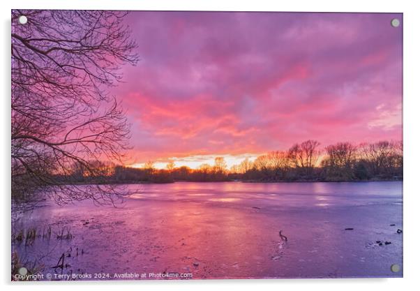 Sunset over Frozen Lake Acrylic by Terry Brooks