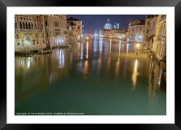 Grand Canal Venice Italy at Night Framed Mounted Print by Terry Brooks
