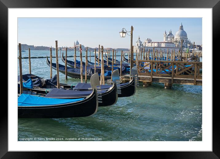 Venice Gondolas on Canale della Giudecca Framed Mounted Print by Terry Brooks