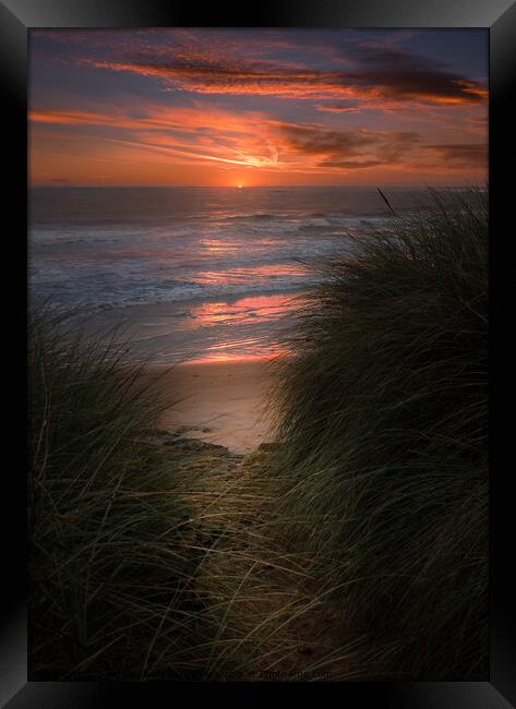 Hauxley Dunes Sunrise Framed Print by Bear Newbury