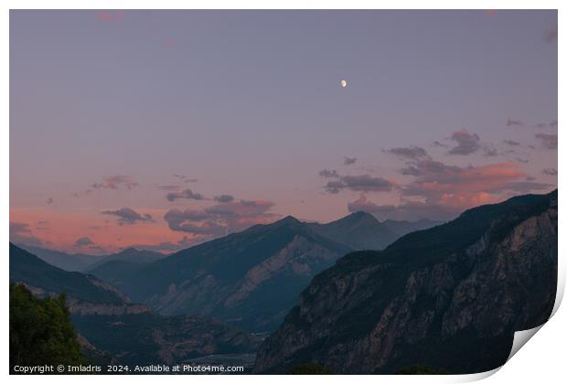 Moonrise over the Maurienne Valley, France Print by Imladris 