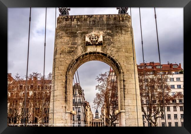 College Pedestrian Bridge Rhone River Lyon France Framed Print by William Perry