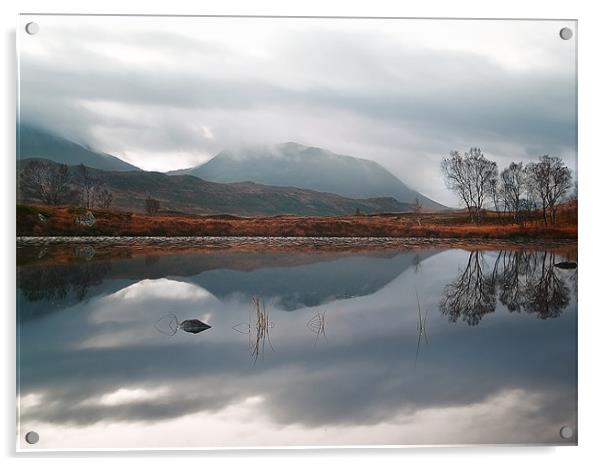 Morning Reflections On Loch Ba Acrylic by Aj’s Images