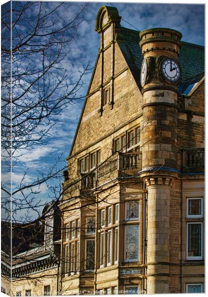 Historic building with clock tower under blue sky with clouds in Harrogate, England. Canvas Print by Man And Life