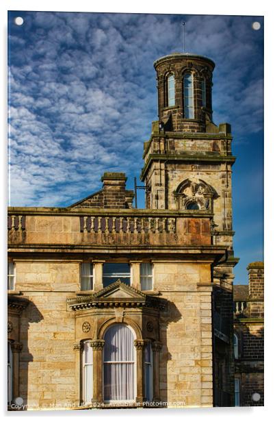 Historic stone building with a tower under a blue sky with textured clouds in Harrogate, England. Acrylic by Man And Life