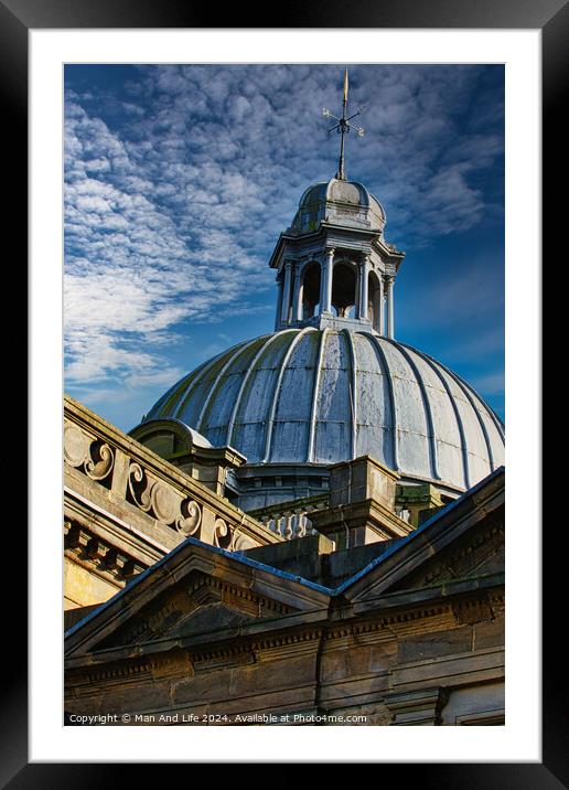 Dome of a classic building against a blue sky with clouds in Harrogate, England. Framed Mounted Print by Man And Life